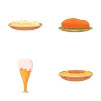 Lunch food icons set cartoon . Various dish and dessert vector