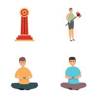 Game stock icons set cartoon . Man playing computer game vector