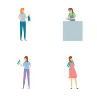 Housewife icons set cartoon . Modern housewife cleaning and housekeeping vector