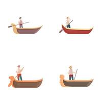 Gondola icons set cartoon . Italian boat with gondolier vector