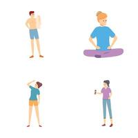 Drink water icons set cartoon . People drink bottled water during workout vector