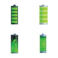 Battery charge icons set cartoon . Battery with different level of charge vector