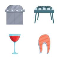 Bbq party icons set cartoon . Barbecue party food and equipment vector