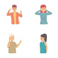 Deafness icons set cartoon . Deaf people with hearing problem vector