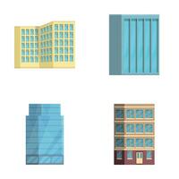 High building icons set cartoon . Building of different shape and height vector