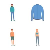 ropa de deporte íconos conjunto dibujos animados . hombre y mujer en ropa de deporte vector