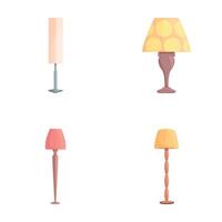 Floor lamp icons set cartoon . Floor torchere with various lampshade vector