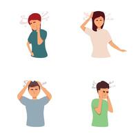 Dizziness icons set cartoon . People suffering from headache pain vector