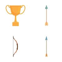 Shooting club icons set cartoon . Equipment for archery and reward vector