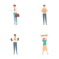 Unemployed icons set cartoon . Upset fired man and woman vector