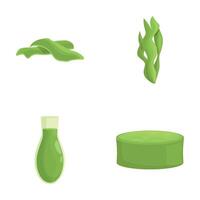 Spirulina food icons set cartoon . Spirulina in powder and smoothie form vector