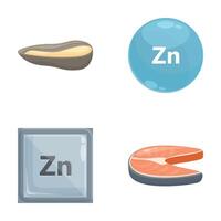 zinc mineral íconos conjunto dibujos animados . comida producto con alto contenido de zinc vector