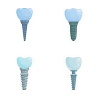 Tooth implant icons set cartoon . Various type of dental implant vector