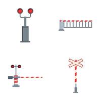 Railroad crossing icons set cartoon . Open and closed railway barrier vector