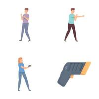 Self defense icons set cartoon . Character defends from attack vector