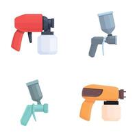 Paint gun icons set cartoon . Pistol pulverizer with nozzle vector