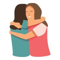 Females friends embrace icon cartoon . Lovely support vector
