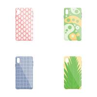 Smartphone cover icons set cartoon . Various colorful mobile phone case vector