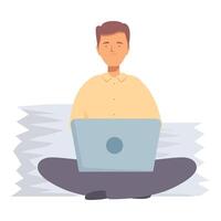 Calm workaholic working icon cartoon . Laptop work vector