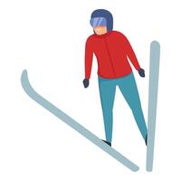 al aire libre esquí saltador divertido icono dibujos animados . formación equipo vector