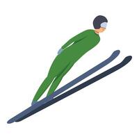 Ski jumper in green costume icon cartoon . Training session vector