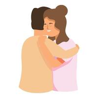 Happy lovely couple embrace icon cartoon . Adult support vector