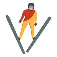 esquí saltador torneo icono dibujos animados . activo volador vector
