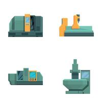 Mill controller icons set cartoon . Computer controlled milling machine vector