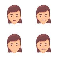 Different emotion icons set cartoon . Girl with various facial expression vector