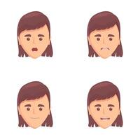 diferente emoción íconos conjunto dibujos animados . niña con varios facial expresión vector