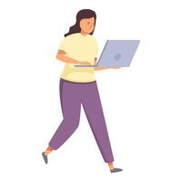 Fast laptop female working icon cartoon . System deadline vector