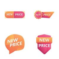 nuevo precio íconos conjunto dibujos animados . mejor precio web etiqueta, bandera y esquina vector