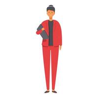 Boda planificador mujer en rojo traje icono dibujos animados . especial matrimonio vector