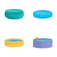 Inflatable pool icons set cartoon . Swimming pool of various shape vector