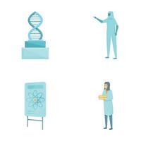 Genetic testing icons set cartoon . Scientist researching dna molecule vector