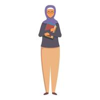 Woman in hijab teacher icon cartoon . Ready for lesson vector