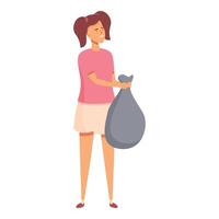 Girl take garbage bag icon cartoon . House keeper vector