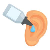 Sick ear cure icon cartoon . Ear drops bottle vector