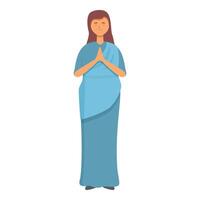 Indian girl pray icon cartoon . Love spiritual vector