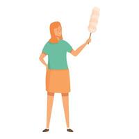 Mom cleaning dust icon cartoon . House work vector