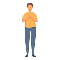 Boy prayer icon cartoon . Gesture hope god vector