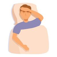 Boy sleeping with hand on face icon cartoon . Sleepy resting vector