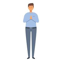 Office man pray icon cartoon . Respect spiritual god vector