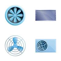 Fan grill icons set cartoon . Wall electric extractor air fan for bathroom vector