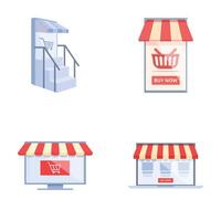 Online store icons set cartoon . Shopping online on website or mobile app vector