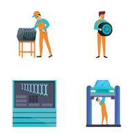 Car lift icons set cartoon . Process of repairing car vector