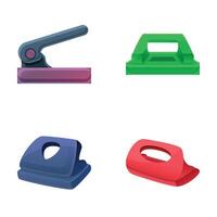 Hole puncher icons set cartoon . Various type and color of hole punch vector