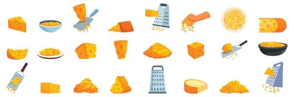 Grated cheese icons set cartoon . Recipes menu vector