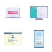 Registration concept icons set cartoon . Login form page on device display vector