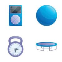 Fitness icons set cartoon . Various sport equipment vector